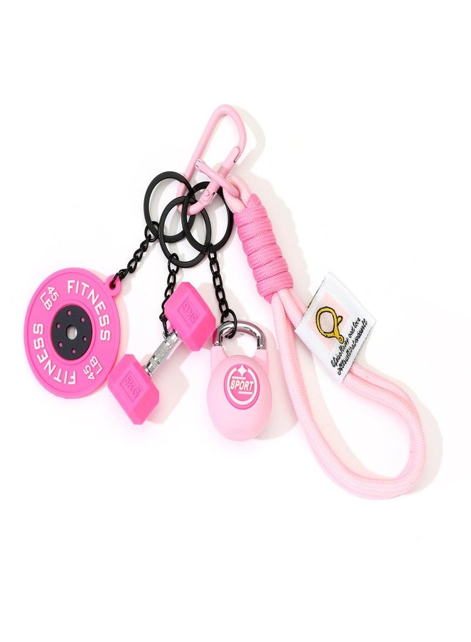 Dhdfisd Fitness Keychain Gym Lovers Enthusiast Gift Barbell Dumbbell Keychain Fitness Bag Water Kettle backpack Charms(Pink barbell) - Image 1